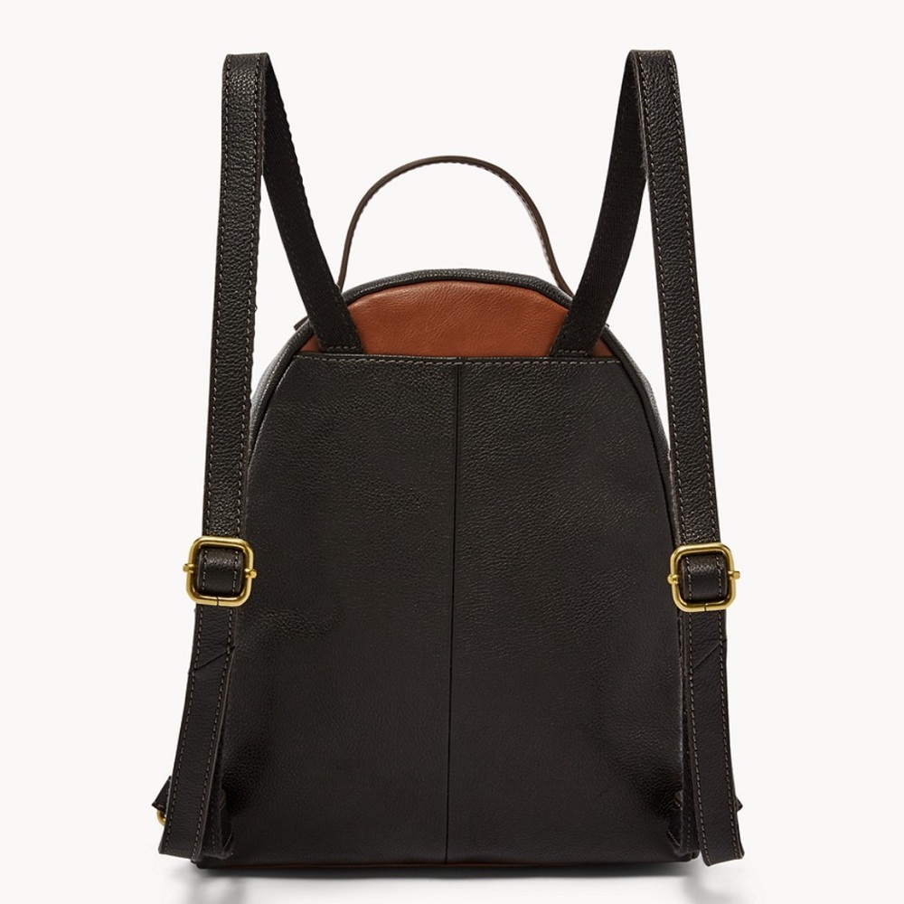 Fossil Felicity Backpack Black Pebbled Leather Brown Top Handle Mini Bag - Picture 2 of 16